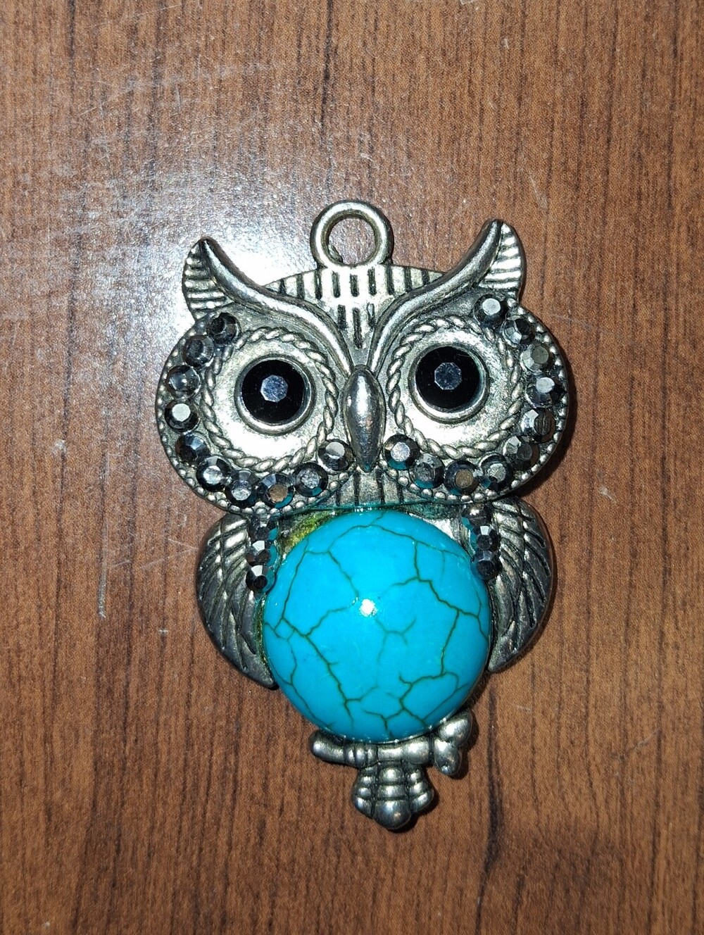 Faux Turquoise Marcasite Owl Pendant